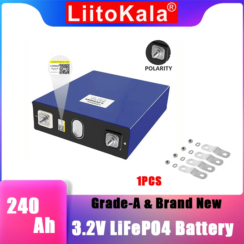 

1pcs LiitoKala Ciclo profundo da Bateria LiFePO4, 240Ah, 3,2V, 12V, 24V, 48V, DIY, rv, EV, 4S, 8S, 24V