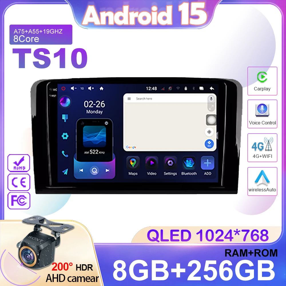 Android 15 Car Radio for Mercedes Benz ML GL W164 ML350 ML500 GL320 X164 ML280 GL350 GL450 Auto Navigation Carplay Audio WIFI 4G