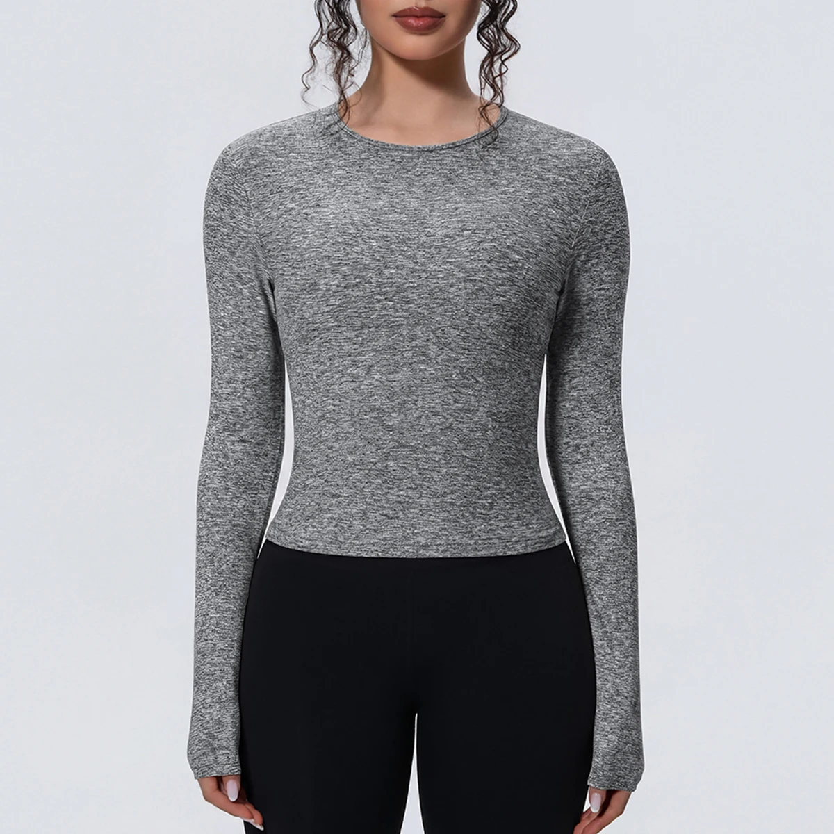 1 Stück Schlankes Casual Sommer Yoga Langarm-Oberteil für Damen, Fitness-Sport-Laufshirt mit Schnelltrocknung, Einfarbiges Trainingsshirt – Detail 28