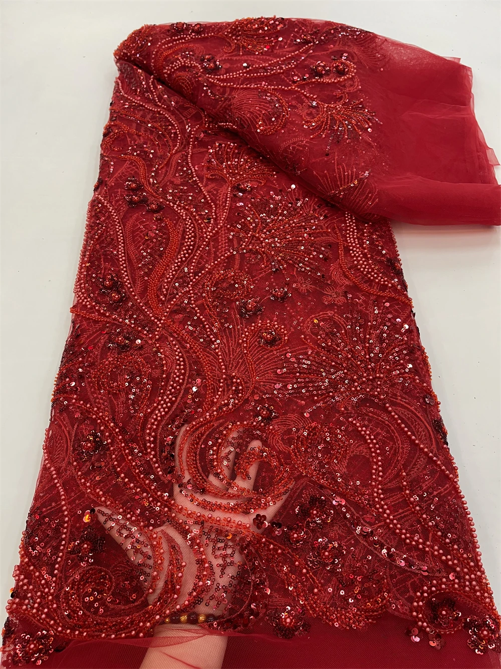 

5 ярдов африканская кружевная ткань с блестками, новинка 2025 года, высокое качество, кружевная ослепительная сетчатая ткань с бисером для женщин, свадебные платья