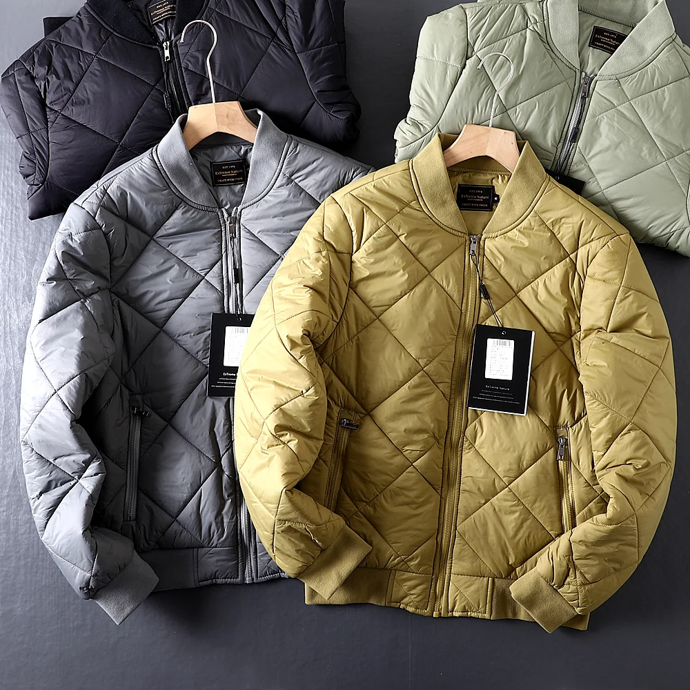 

Легкая теплая стеганая хлопковая куртка мужская, с воротником-бомбером, для активного отдыха, модная осенне-зимняя, в стиле милитари
