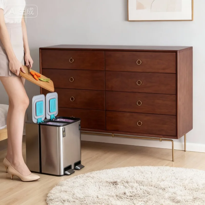 

Мусорное ведро 9л+9л с двойной крышкой, большое, для кухни, ванной, спальни, туалета, из нержавеющей стали, с педалью