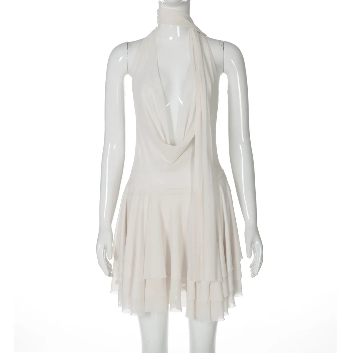 2025 novas roupas femininas sexy oco profundo v cor sólida em camadas plissado folha borda pescoço vestido sem costas