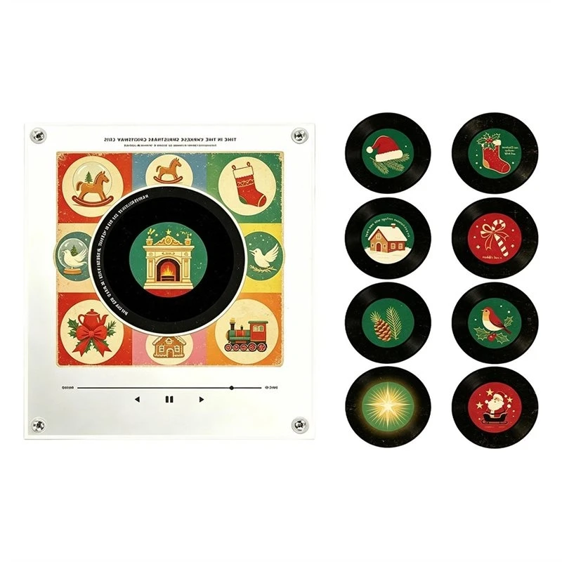 A36T-Christmas NFC Magnetic Music Fridge Magnet Xmas Fridge Magnet Night Light Built-In LED Touch To Play Vinyl Record Player