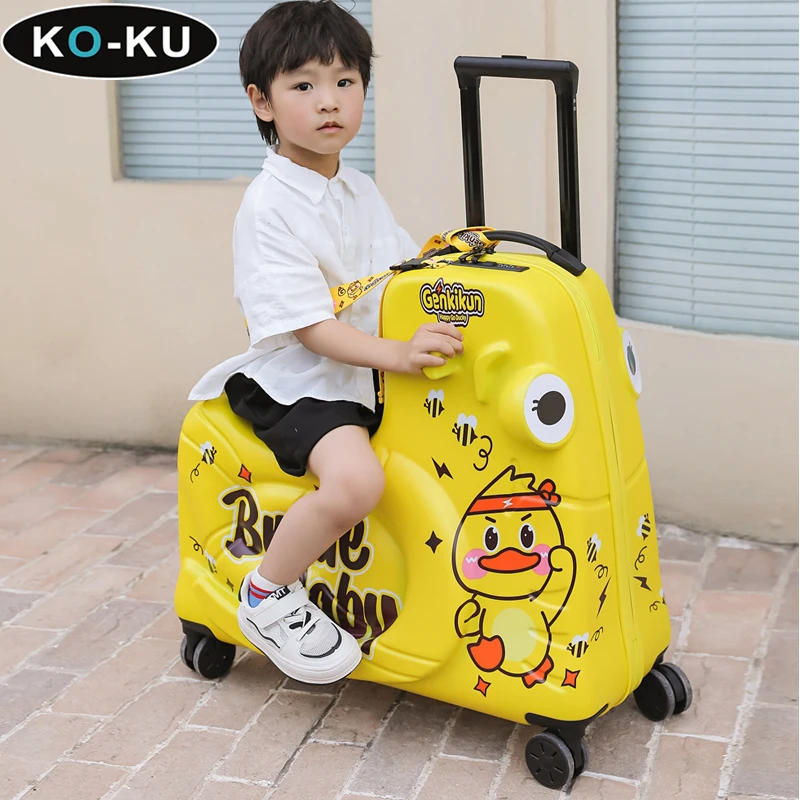 KO-KU Trolley Case ride on Suitcase for kids 2-12 years Old Trojan Horse Luggage can be Boarding Universal Wheel Suitcase