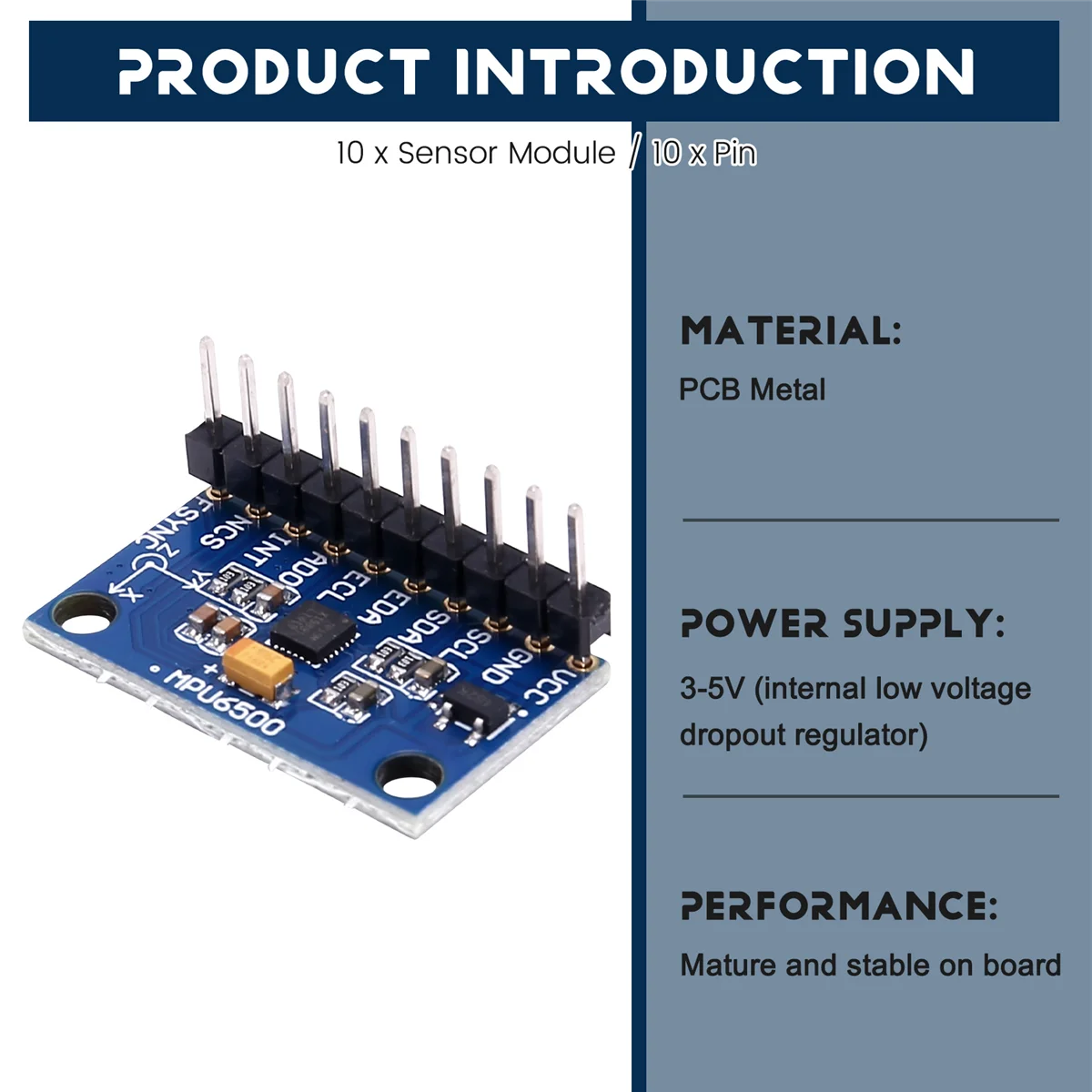 10Pcs MPU6500 Gyroscope Accelerometer Sensor Module 6-Axis GY-6500 Sensor Module IIC Communication Protocol ST