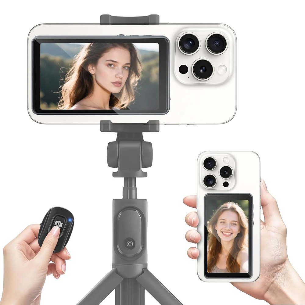 Phone Vlog Selfie Monitor Screen Magnetic Phone Holder Clip Mount Using Phone Rear Camera for Selfie Vlog Live Stream TK