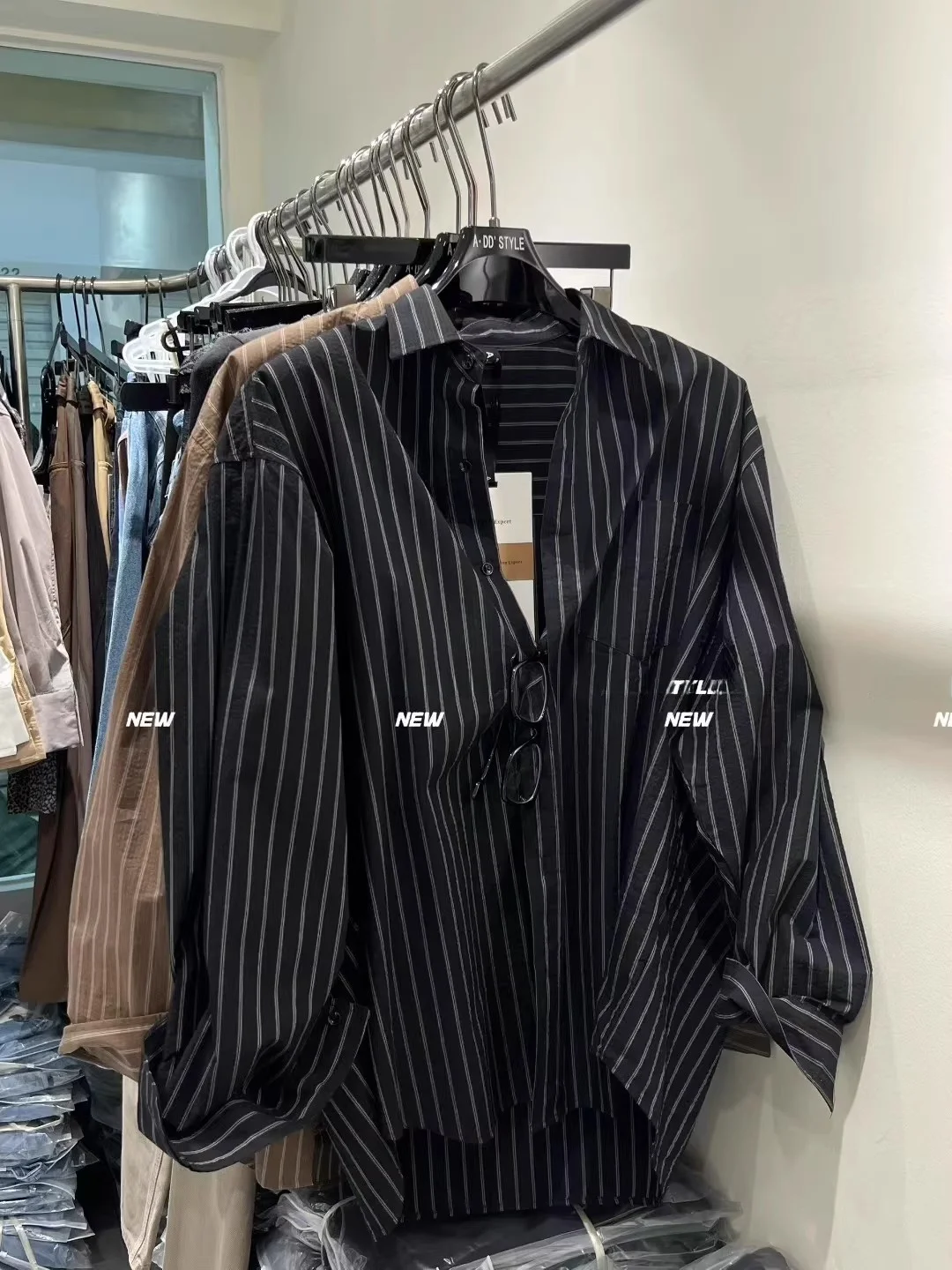 여성용 루즈핏 긴팔 스트라이프 셔츠, 커피색 캐주얼 슬레 버튼업 탑, 빈티지 가을 신상품, 동대문