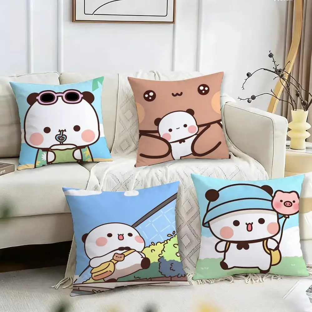 B-BUBU AND D-DUDU BEAR Cushion Cover Pillow Case Short Plush Print Cushion Cover Square Throw Pillow Covers Sofa Home Decor
