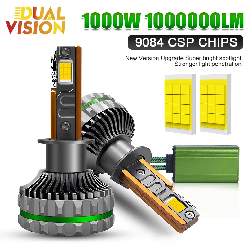 

Dualvision H1 H4 H7 Светодиодные фары Canbus 1000 Вт 1000000 лм 4 медных трубки H8 H9 H11 9005 9006 9012 Автомобильные лампы HB3 HB4 Авто фары