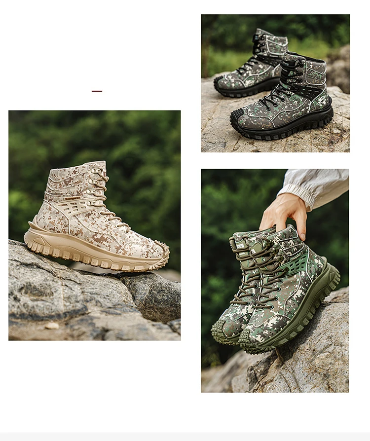 Herbst- und Winter-Herren-High-Top-Stiefel, Freizeitsportschuhe, verstärkte, stoßfeste Zehenpartie, rutschfeste, dick gepolsterte Sohle mit tiefer Struktur, High-Top-Knöchelschutzdesign, geeignet für Bergsteigen, Wandern, Arbeiten im Freien, verschleiß- und reißfest, für Outdoor-Aktivitäten. – Detail 2