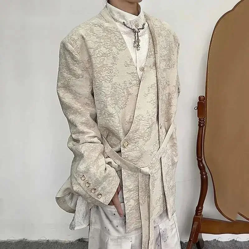 French New Chinese Style Silent Style Suit Linen Jacquard Suit Coat Design 2024 Contrast Color Male Blazer DE46