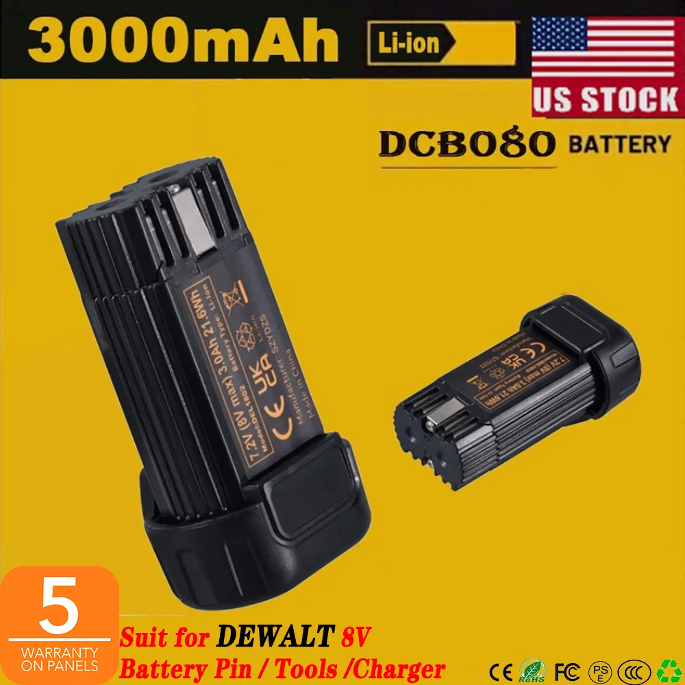 

VANON 2PCS 3.0Ah Li-on DCB080 Replace for Dewalt 8V Battery Pin DW4390 DCF680N2 DCF680G2 Compatible with Dewalt Power Tools