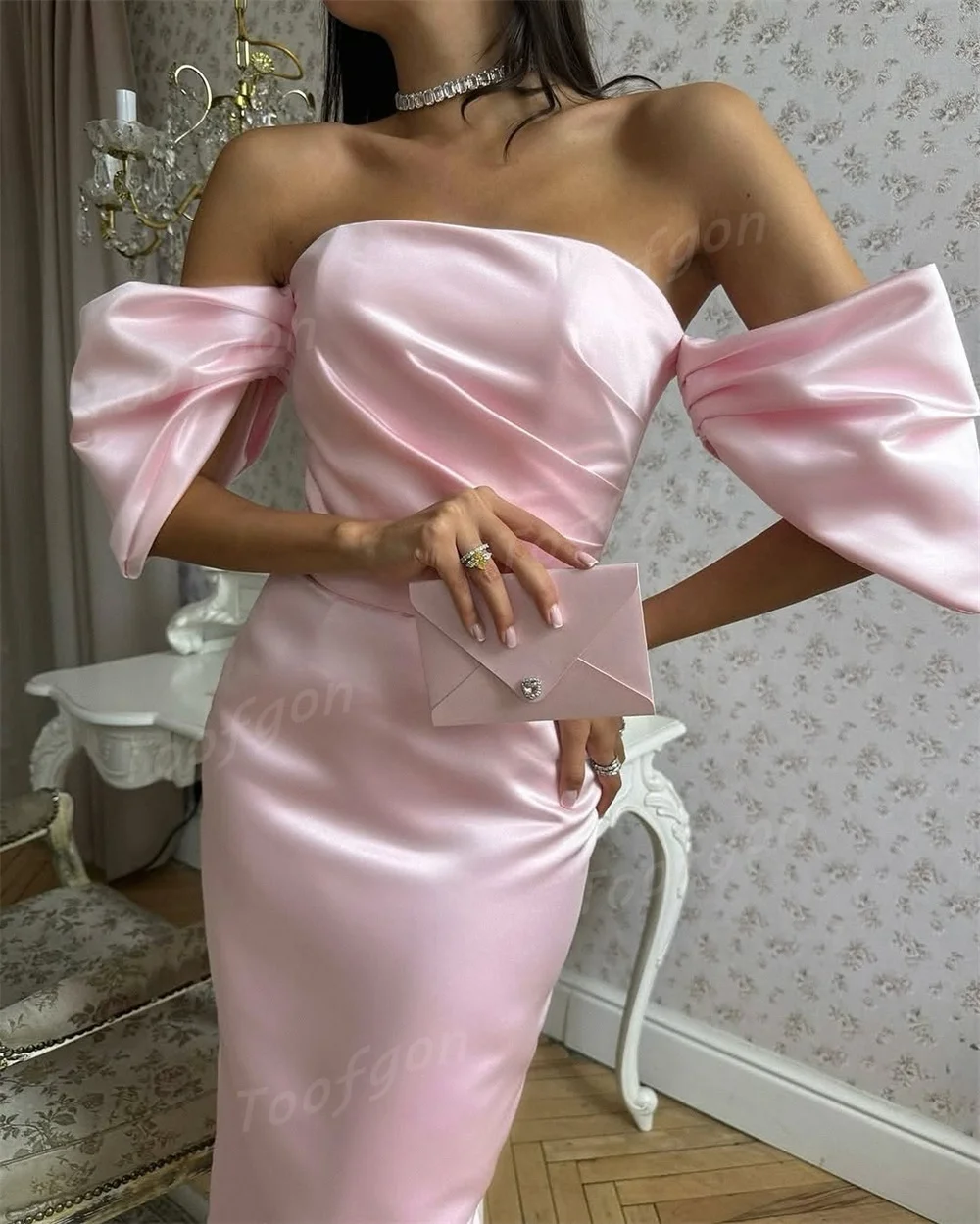Toofan без бретелек розовые вечерние платья для выпускного вечера плиссированное свадебное платье для особых случаев с коротким рукавом женское вечернее платье по индивидуальному заказу