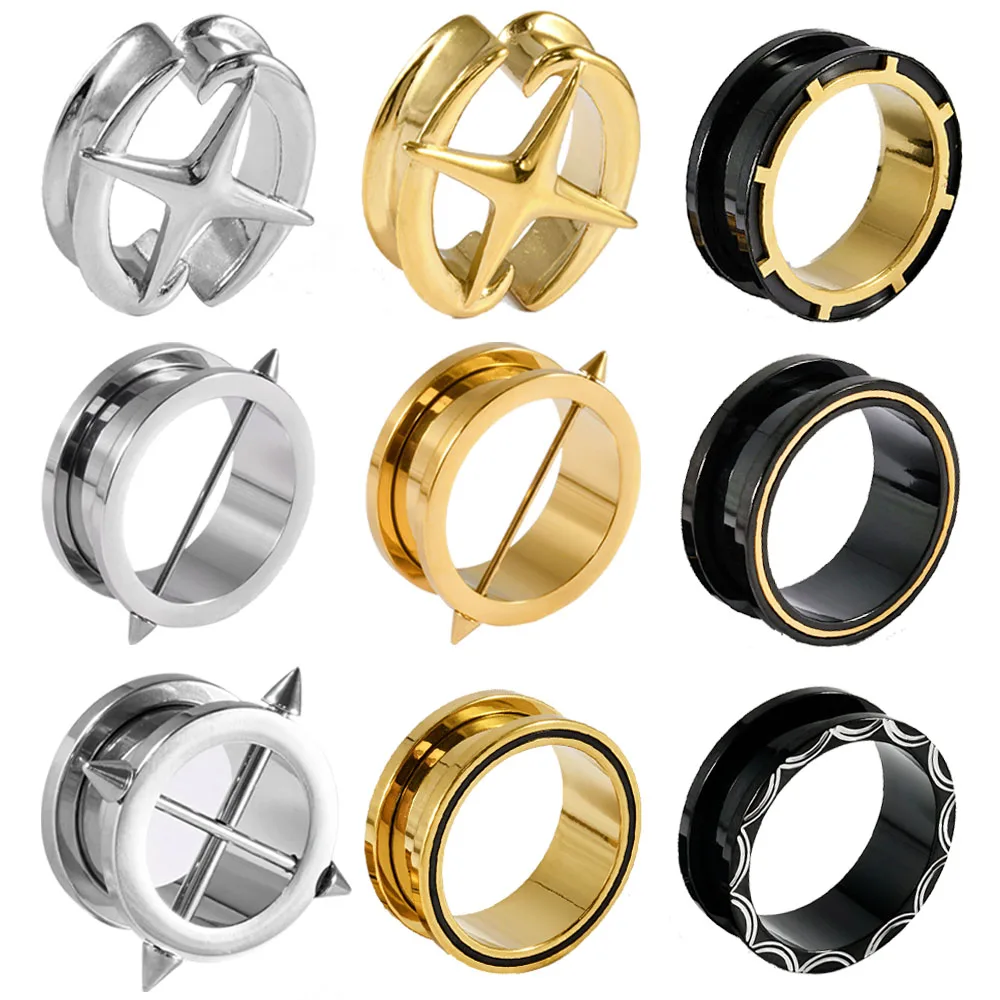 Pair Stainless Steel Double Flared Ear Tunnel Plugs Cross Saddle Expander Arrow Ear Gauge Stretcher Body Piercing Jewelry 8-25mm