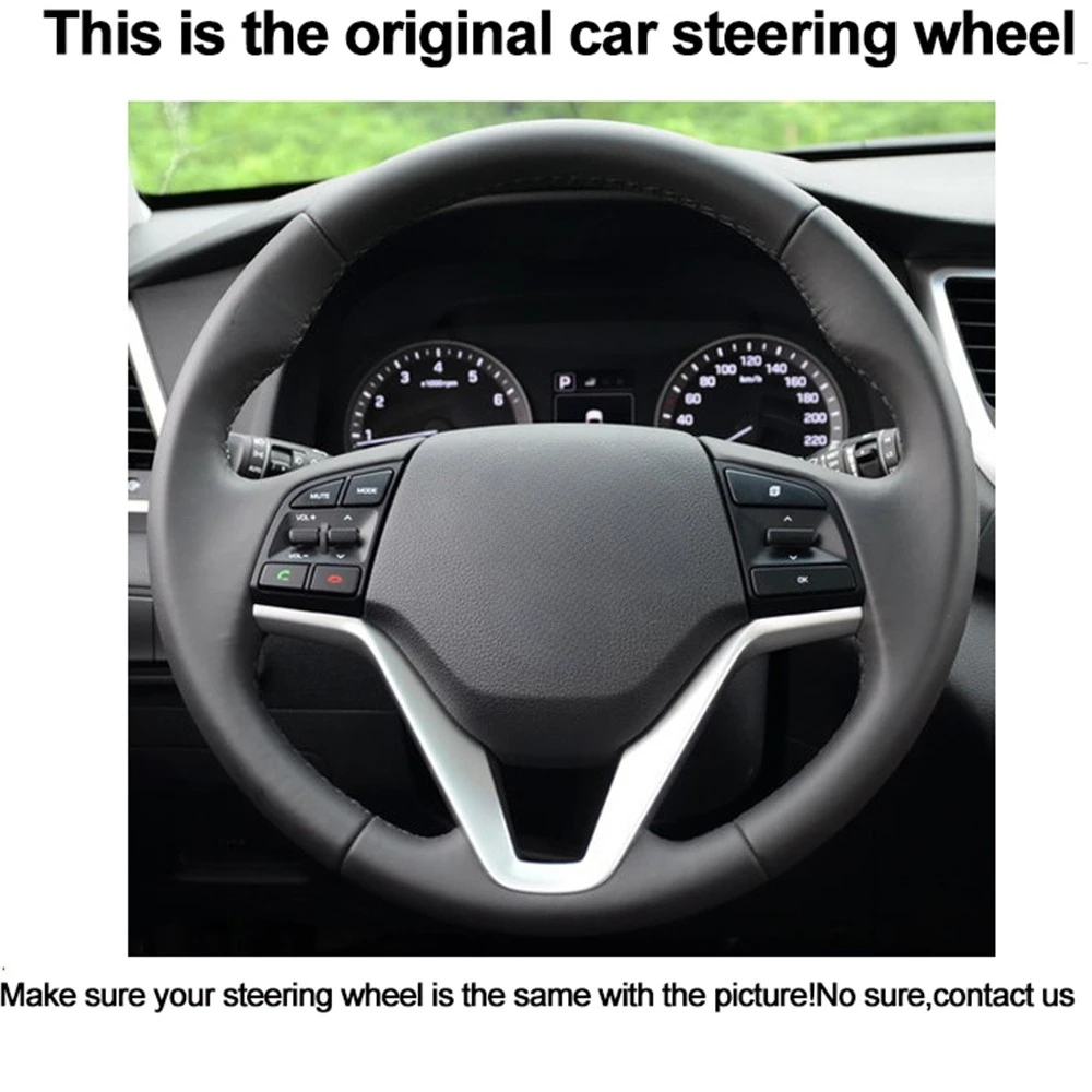 Black Car Steering Wheel Cover DIY Artificial Leather For Hyundai Tucson 3 2015 2016 2017 2018 2019 Funda Volante