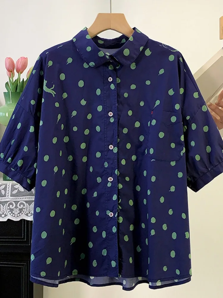 

Хлопковая рубашка в горошек с короткими рукавами, женская летняя повседневная красивая блузка для похудения, тонкий кардиган в японском художественном стиле