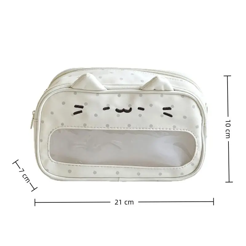 Portable Pencil Case with Clear Window for Cat Lovers Cute Wave Point Design