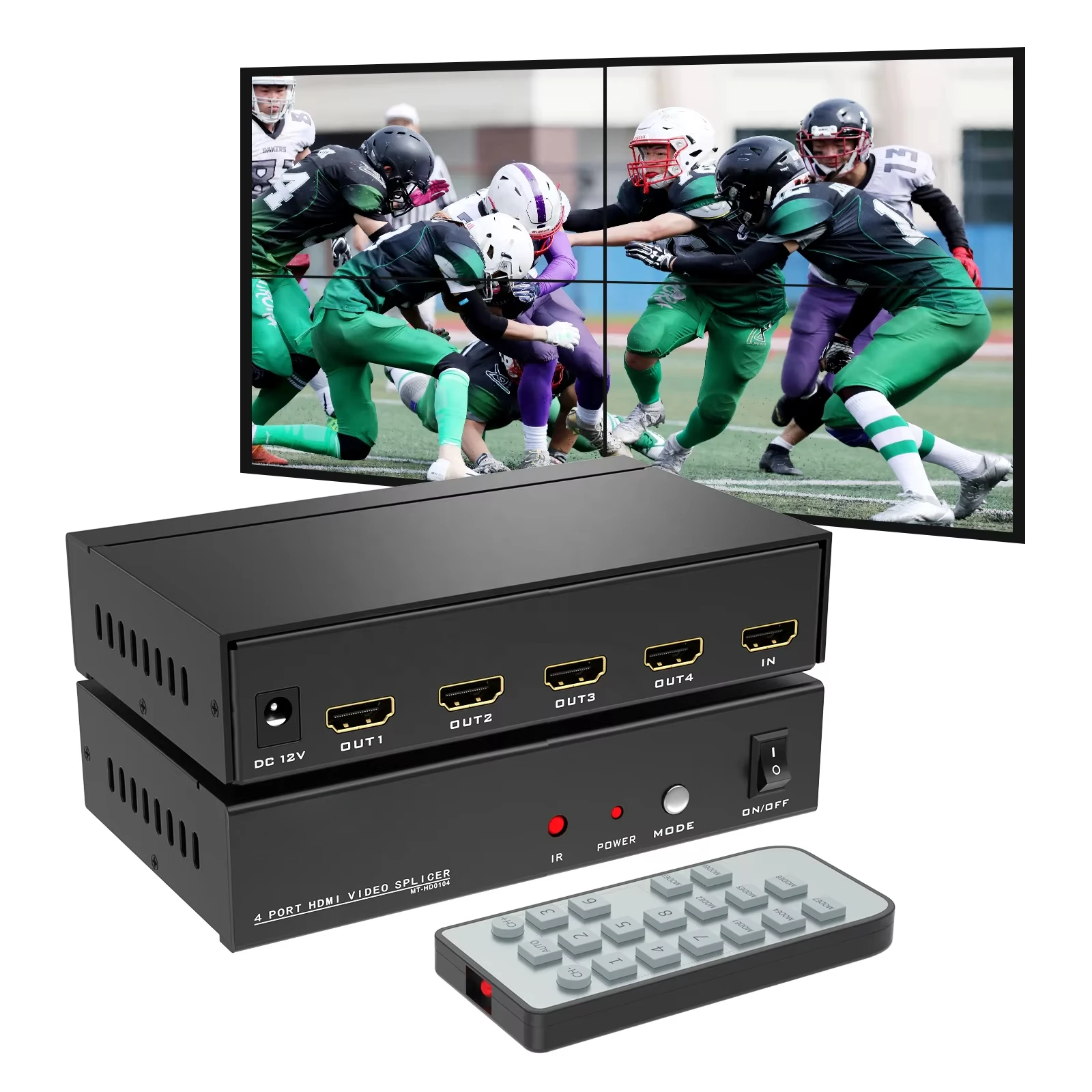 HDMI Video Wall Controller 2x2 4K 30Hz, 4 Port Multiviewer HDMI Video Wall Splicer 1 in 4 Out Video Wall Controller
