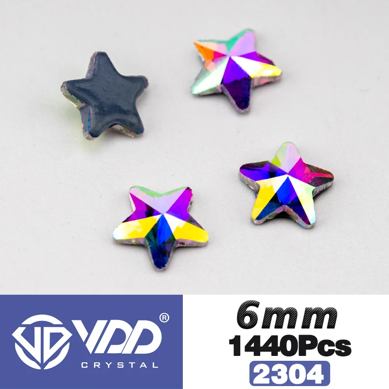 VDD Wholesale 1440Pcs Star Glass Crystal AB Rhinestones Flat Back Hot-Fix Strass Shape 3D Stones For Nail Art DIY Decorations