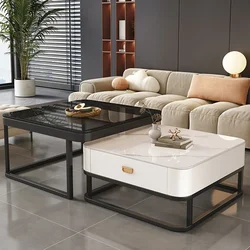 Adjustable Black Coffee Tables Storage Glass Square Marble Nordic Coffee Table Modern Minimalist Mesa Auxiliar Furniture