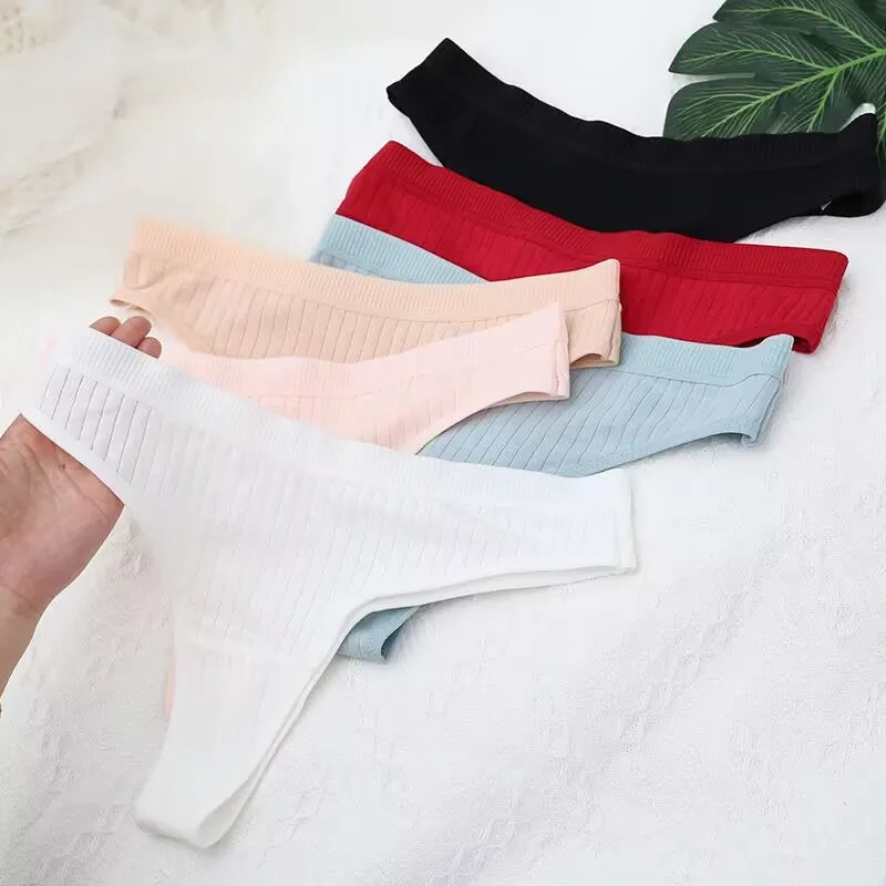 6PCS/Set Cotton Panties G-String Women Panties Sexy Underwear Female Lingerie Thong Briefs for Women Solid Color Intimate Pantys