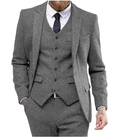 بدلة رجالية 3 قطع متعرجة بزر واحد لمأدبة الزفاف مجموعة الأعمال غير الرسمية سترة مع السراويل #5
