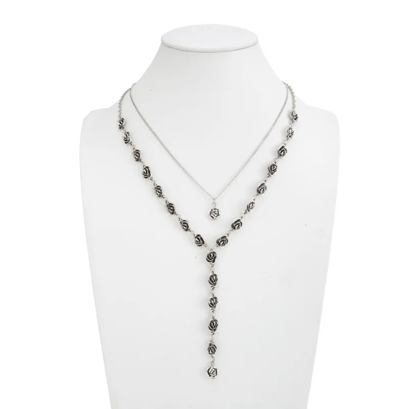 

Personalized retro punk hip-hop rose necklace design, layered and versatile accessories, holiday gift for loved ones