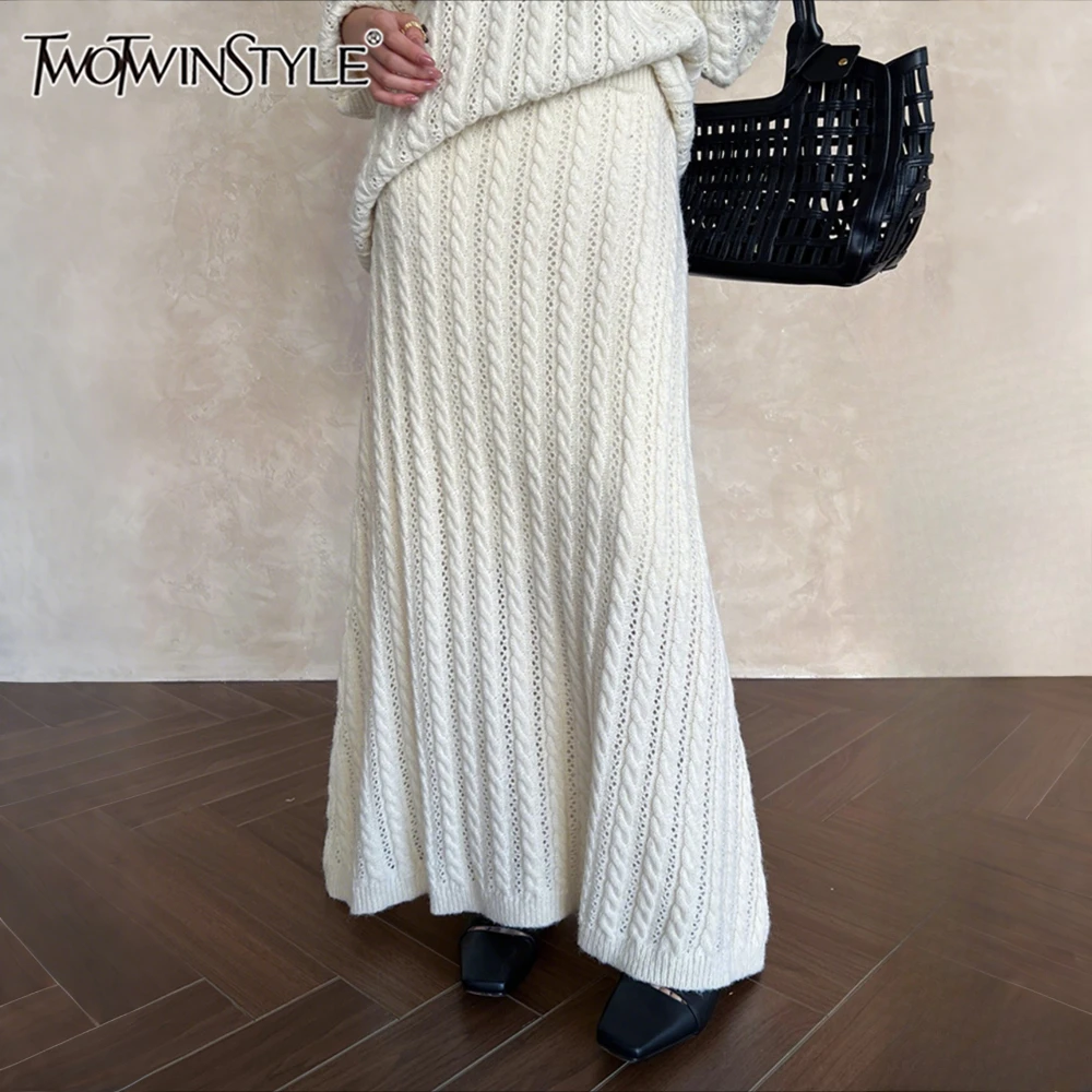 TWOTWINSTYLE الصلبة تقسم متماسكة لطيف تنورة الإناث عالية الخصر فضفاضة أنيقة رومانسية المرأة التنانير الطويلة الخريف الاسلوب المناسب #1