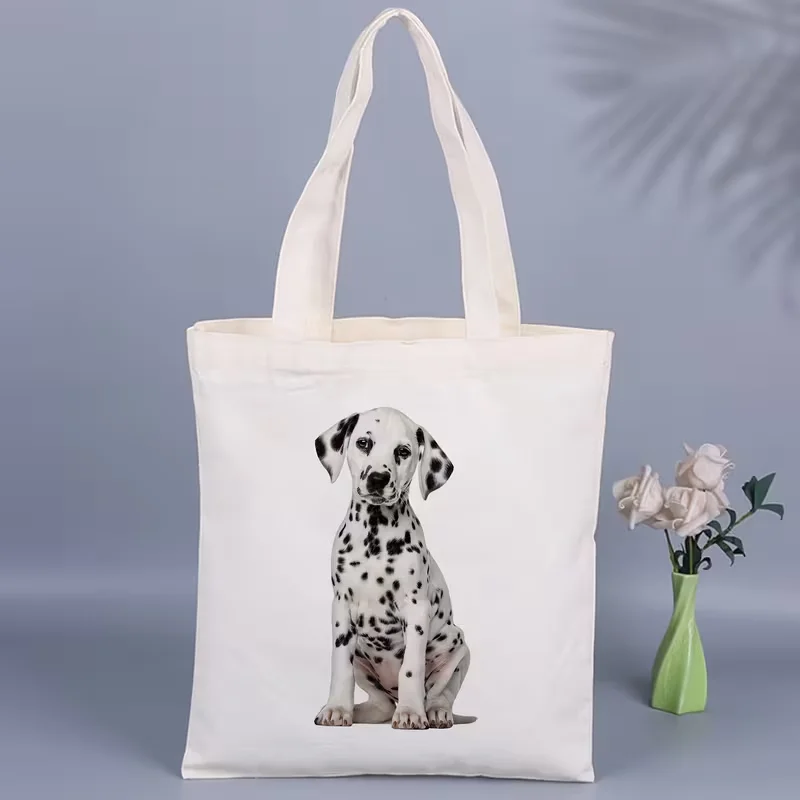 Cute Dalmatian Dog 2D Flat Printed Canvas Tote Bag Casual Style for Teacher Gift Shopping Daily Use Commute Travel Eco Friendly view 3