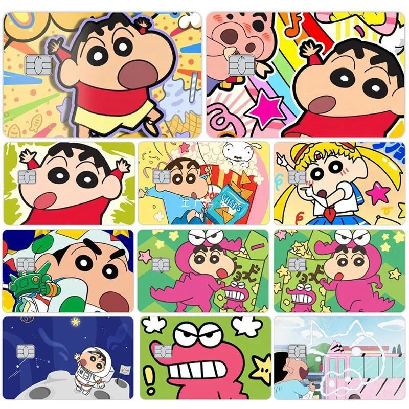 kawaii Anime Crayon Shin-Chan Poker Sticker Film Tape Skin for Credit Card Debit Card Cartoon Waterproof Stickers Small Chip