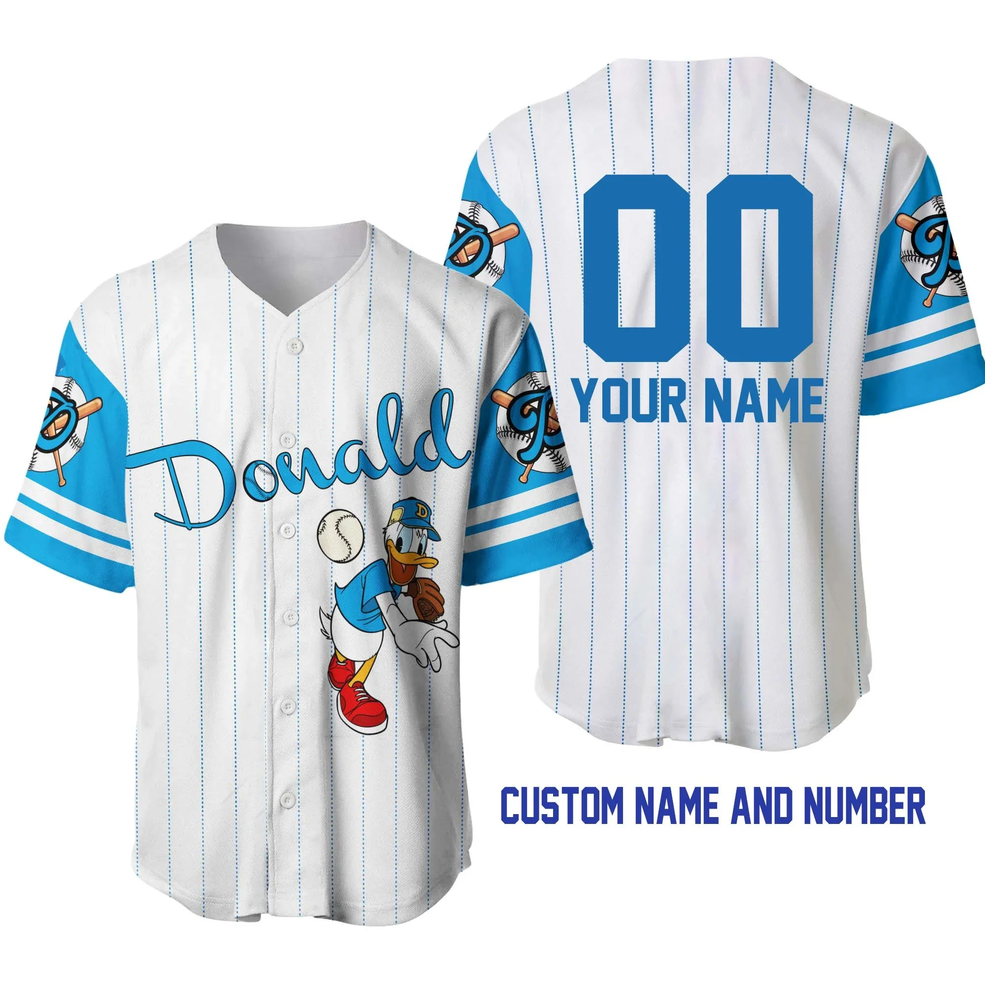 

Potdemiel New Personalized Donald Duck Player Baseball Jersey Custom Cartoon Baseball Team Clothing Children Adult Birthday Gift