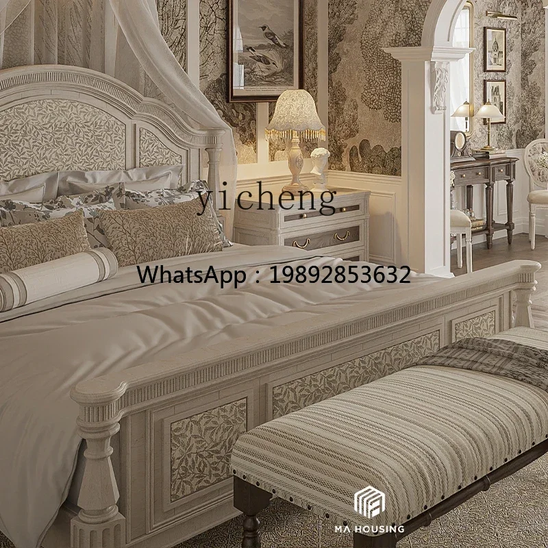 D1French Style Color-Block Vintage Bedside Table Bedroom White Bedside Cabinet American Country Storage Cabinet