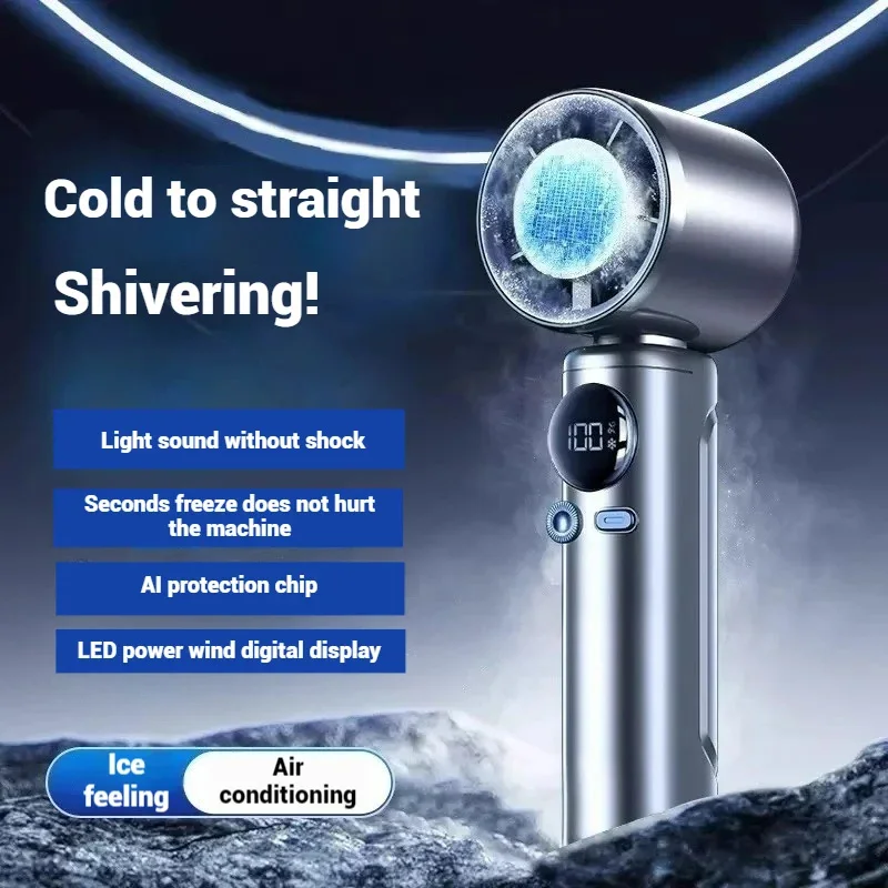 New Handheld High-Speed Mini Fan Turbo Cooling with Ice-Cold Mist Long Battery Life Rechargeable Portable Fan for Travel