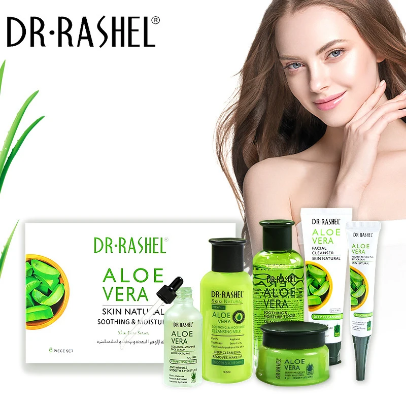 DR RASHEL Moisturizing Pores Shrinking Eye Cream Toner Serum Cleanser Kit 6 Piece Aloe Vera Skin Natural Soothing Moisture Set