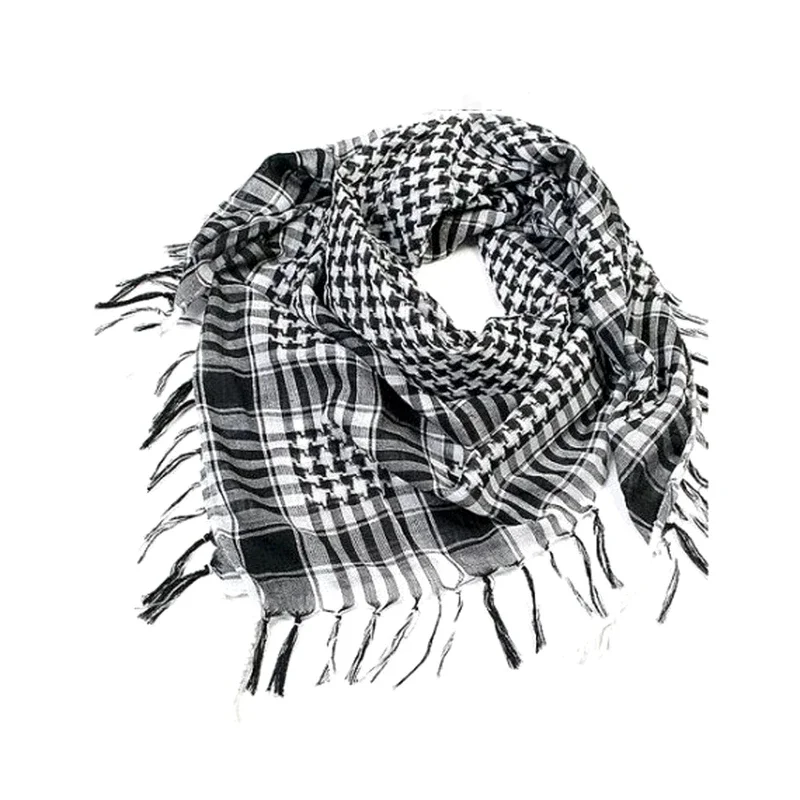 Unisex Lightweight Plaid Fringed Arabian Desert Scarf Soft Tactical Scarf Men Ladies Military Turban Shawl Military Airsoft Pain