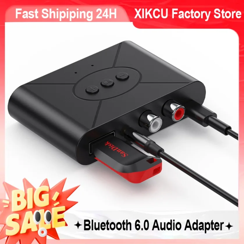 Bluetooth 6.0 Audio-Empfänger mit zwei Ausgängen (RCA + 3,5 mm AUX-Buchse), Bluetooth 6.0 kabelloser Musikadapter mit integriertem Anrufmikrofon