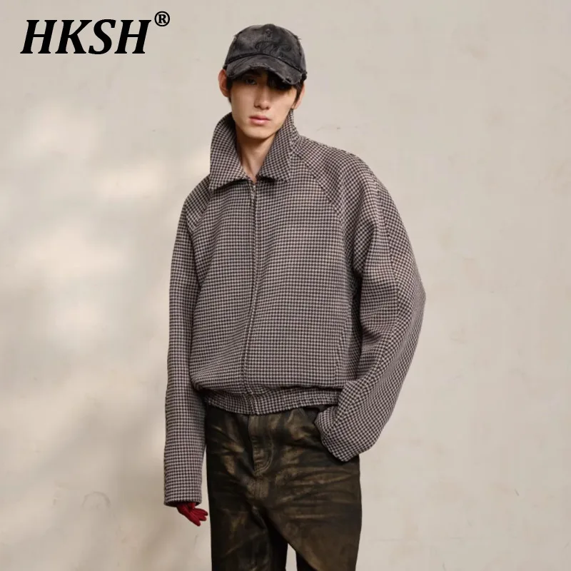 HKSH Autumn New Men's Tide Jacket Curved Shoulder Structure Jacquard Texture Fabric Zipper Plaids Niche Deisgn Chic Coats HK2994