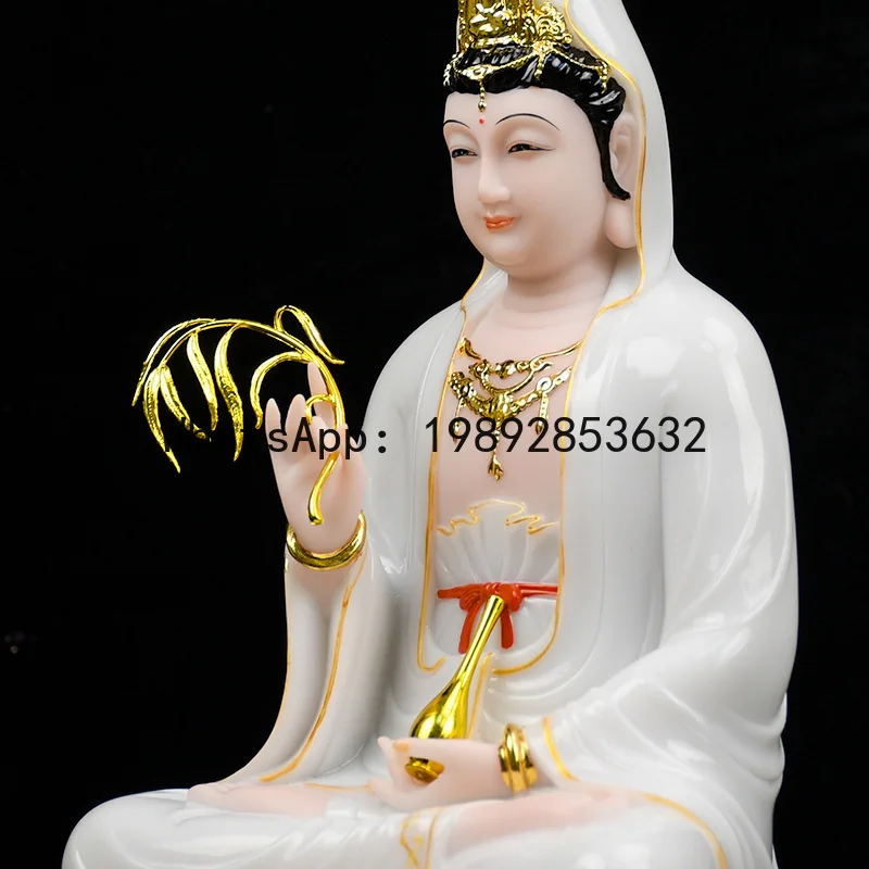 XL Guanyin Buddha Statue for Home Worship, White Jade Guanyin Statue, Nanhai Water Dropping Guanyin