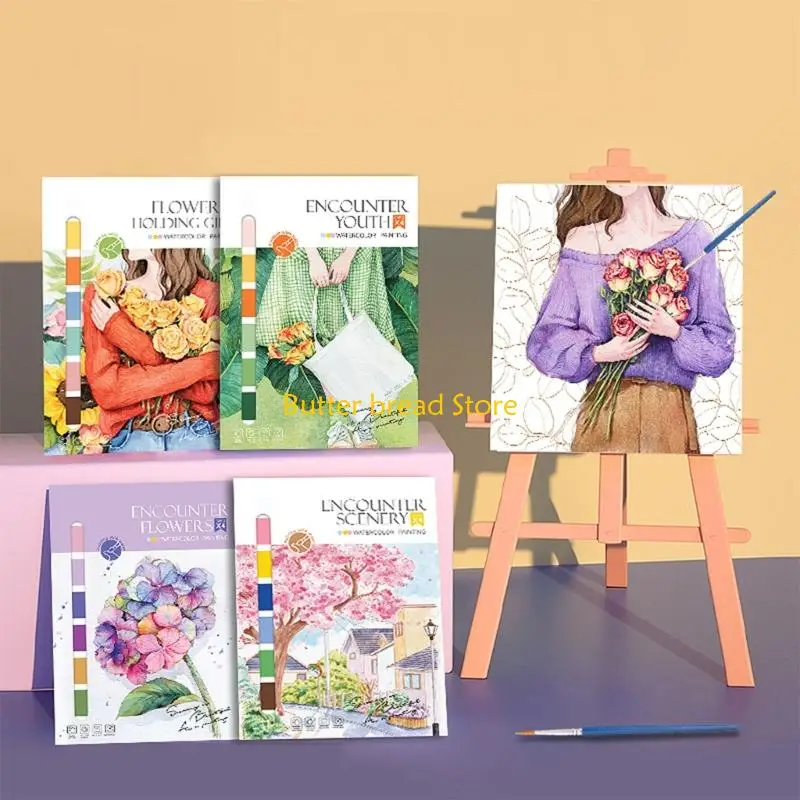 W89C 4 Arkusze akwarelowe malowanie książki z pędzlem kolorowanki książki do rysowania