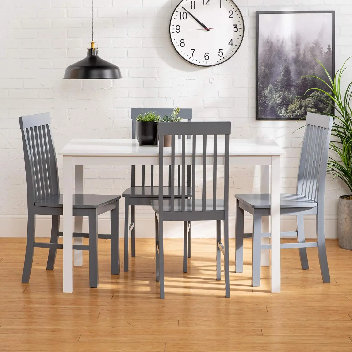 Walker Edison 4 Person Modern Farmhouse Wood Small Dining Table Dining Room Kitchen Table Set 4 Chairs Set, 48 Inch, White