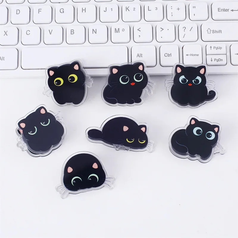 7 Cute Cartoon Black Cat Clips Acrylic Double Sided Paper Clips Stationery Supplies Hand Account Clips Snack Sealing Clips