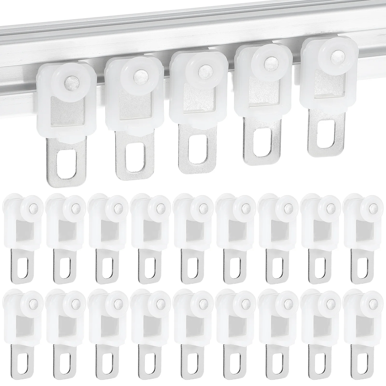 

6pcs Set of 6 Wheeled Window Curtain Track Glider Roller White Rod Replacement Parts