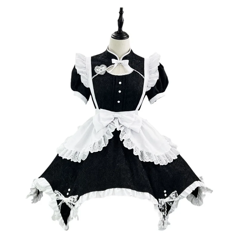 Chinese Style Maid Dress Sweet Lolita Cosplay Outfit Lace Ruffle Apron Costume With Maid Headpiece S-5XL - view 4