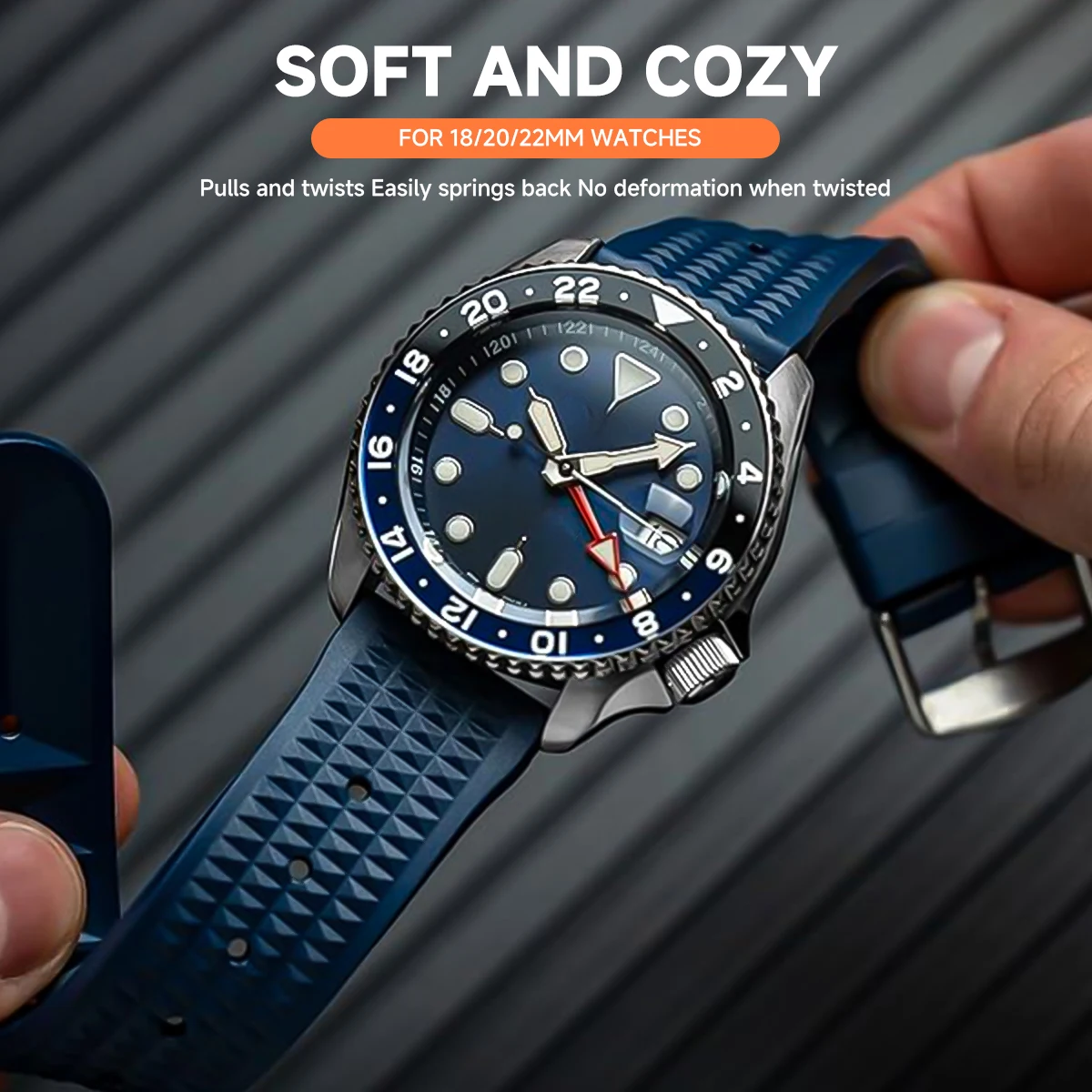 FKM Rubber Waffle Watch Strap 18mm 20mm 22mm Fluororubber Universal Diver Waterproof Comfortable Sports Fast Release Watchbands