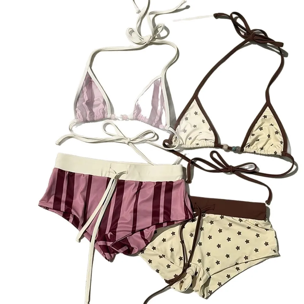 

Women's 2026 Bikini Triangle Top High Waist Shorts Bikinis Star Print Swimsuit Woman Swimwear Halter Neck Two Piece Sets