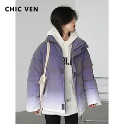 CHIC VEN Women's Down Coat Reflective Gradient Thickened Women Bread Coats 90 White Duck Down Jacket Warm Overcoat Winter 2024