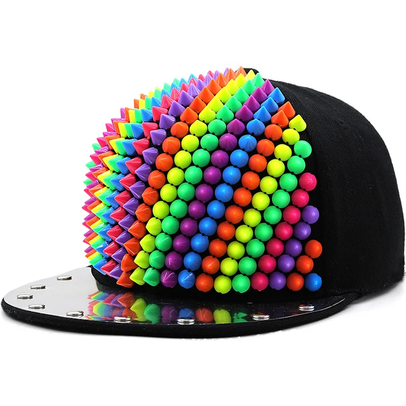 

Hop Adult PUNK Hip Rock Full Spike Studs Rivets Snapback Women Caps Men boy Cool Flat Peaked Baseball Hats