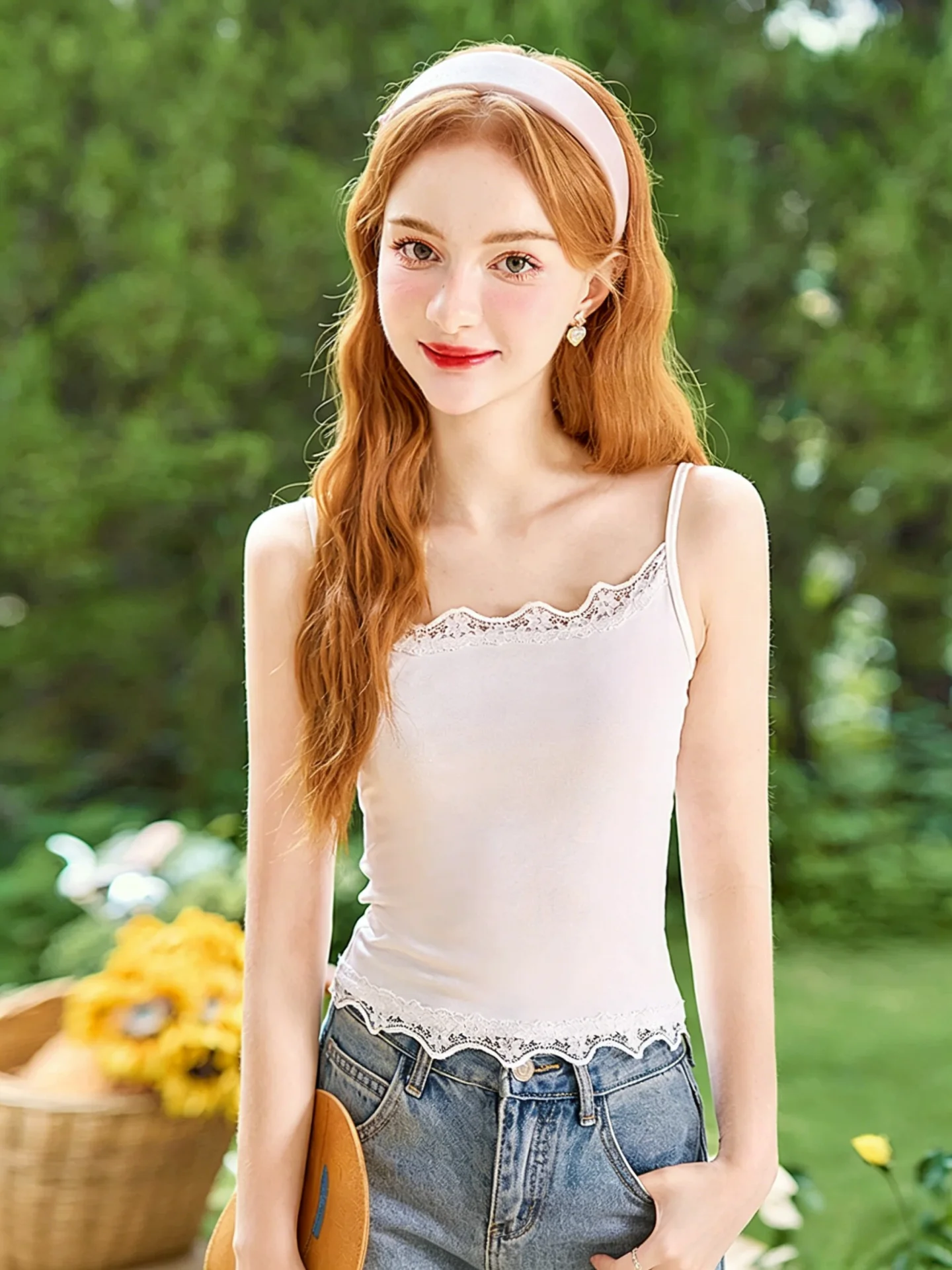 Lace Trim Cotton Blend Camisole Tank Top Women's Summer Base Layer Inner Wear Outer Wear Slim Fit Big Size plus Size