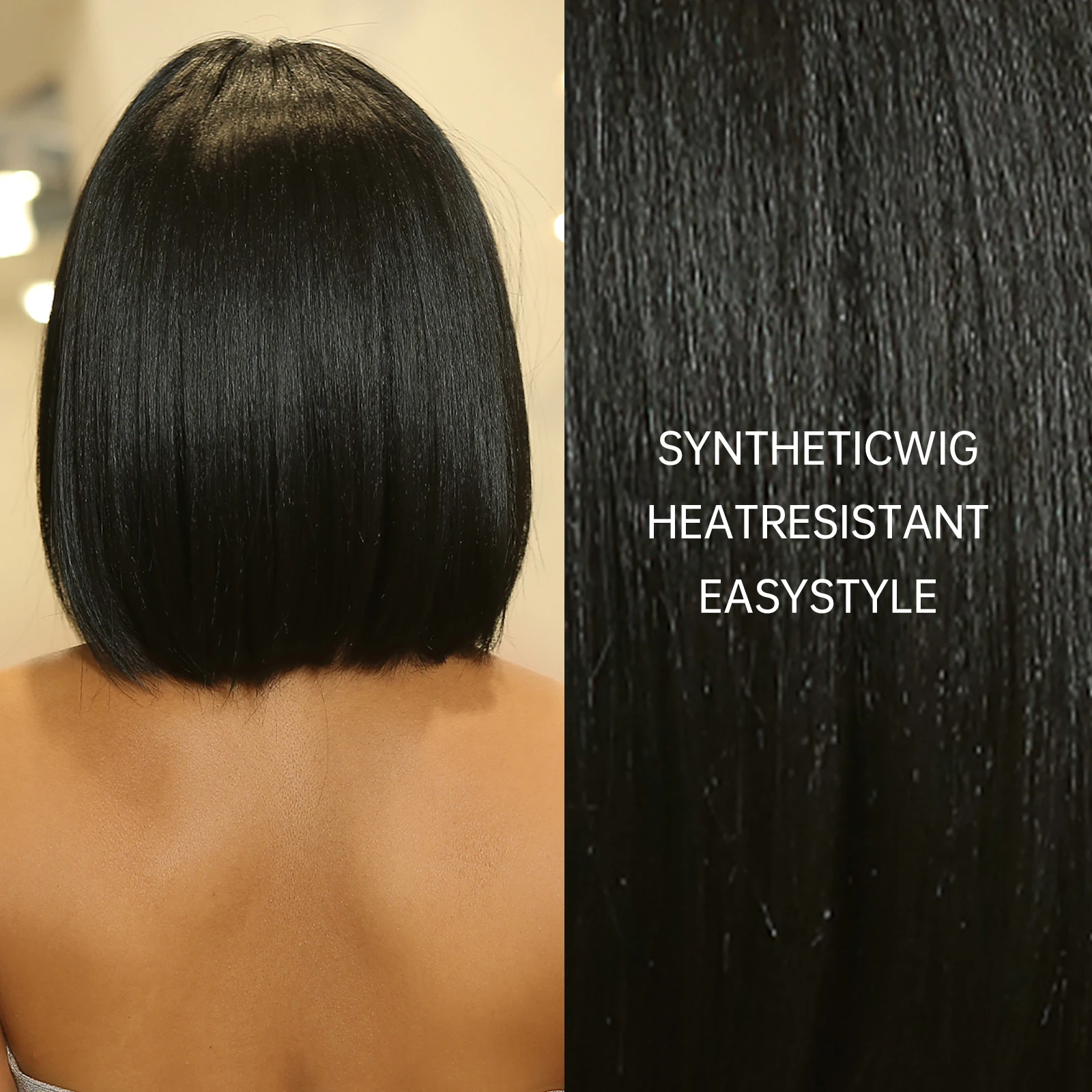 Short Straight Bob Black Wig Synthetic Natural Hair Wigs for Black Women Afro Middle Part Cosplay Daily Use Heat Resistant Fibre